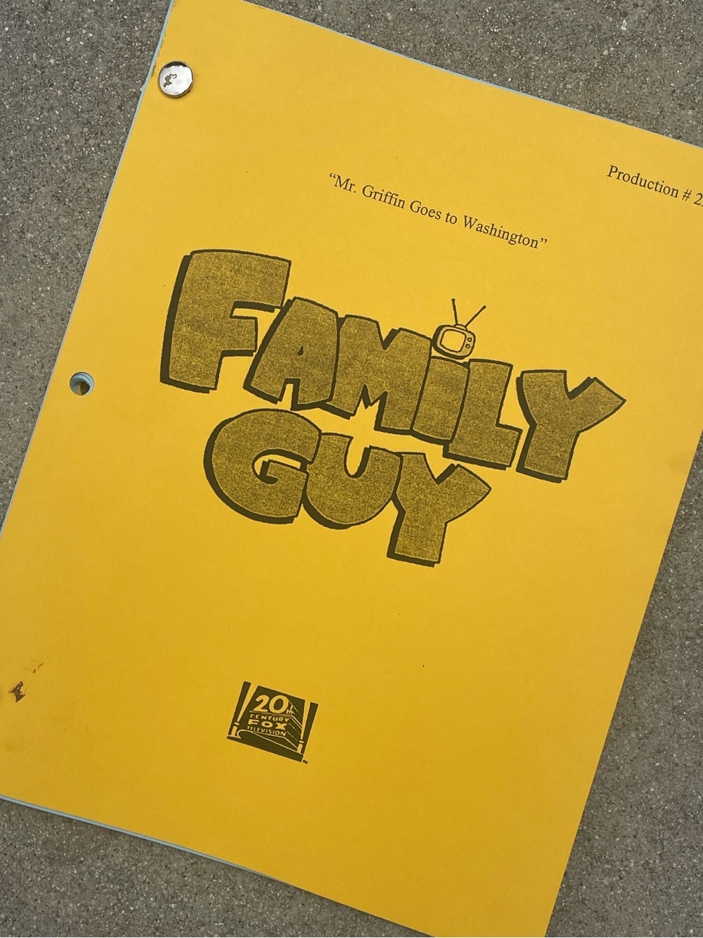 Family Guy VTG 1999 Mr Griffin Goes To Wash. Production Used Record Draft Script